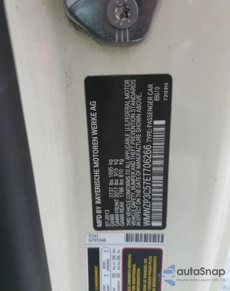 2014 Mini Cooper S z USA, uszkodzony, nr VIN WMWZP3C57ET706266